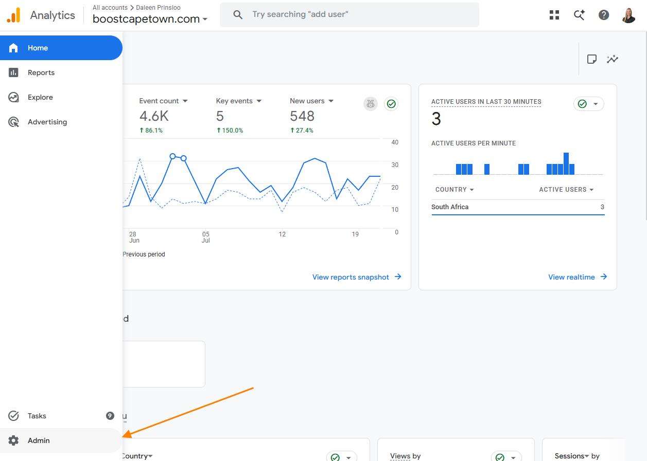 Google Analytics open admin