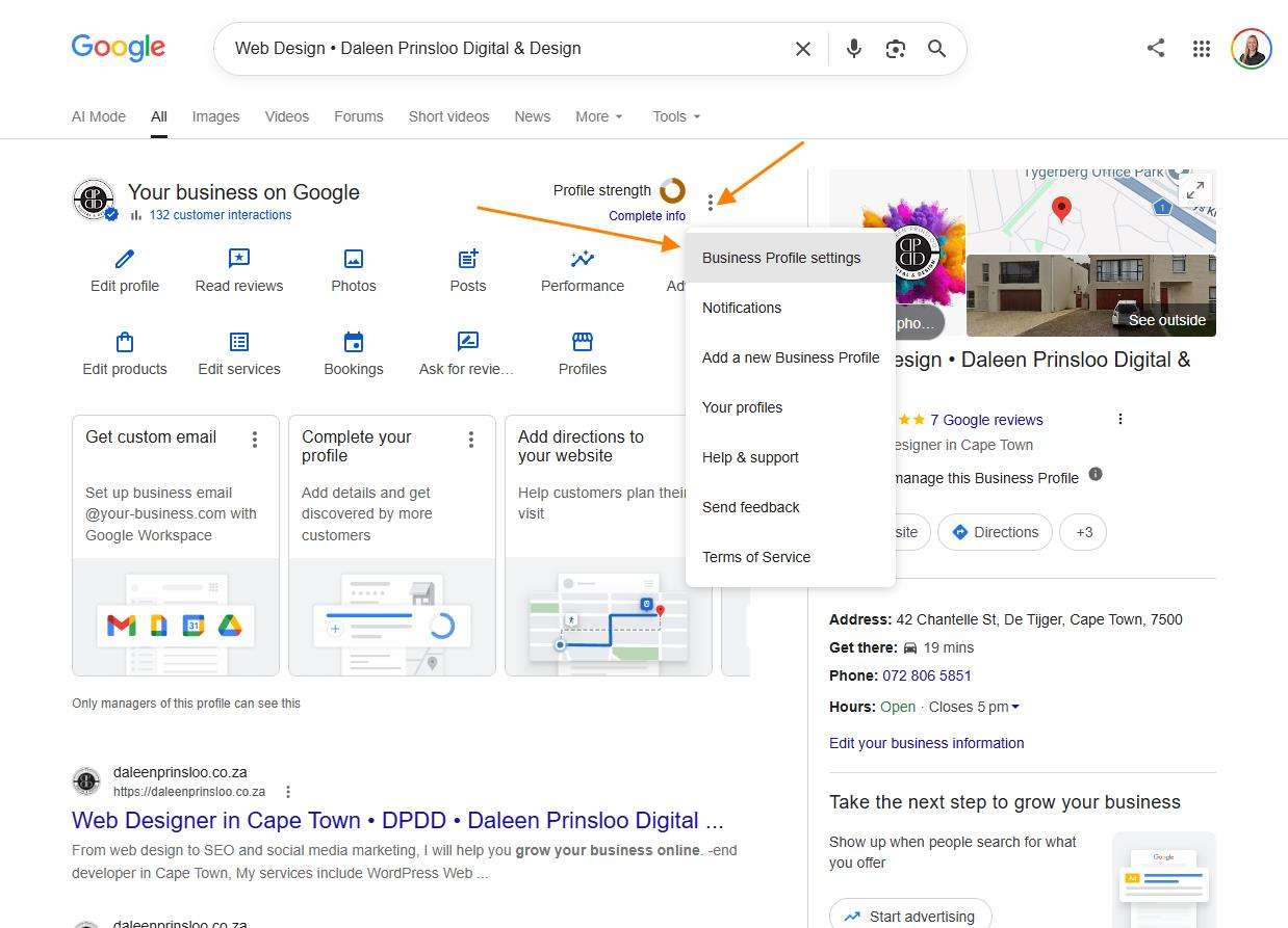 Google Business setting